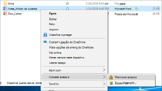 Parar a partilha de um ficheiro numa rede