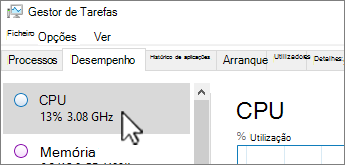 Separador Desempenho e informações da CPU.