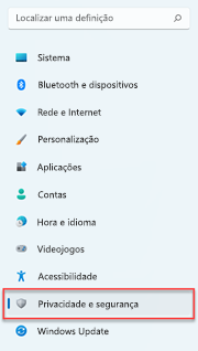 Onde encontrar as definições de privacidade no Windows 11.