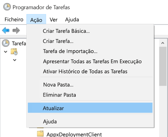 Selecionar Atualização de Ação > no Programador de Tarefas.