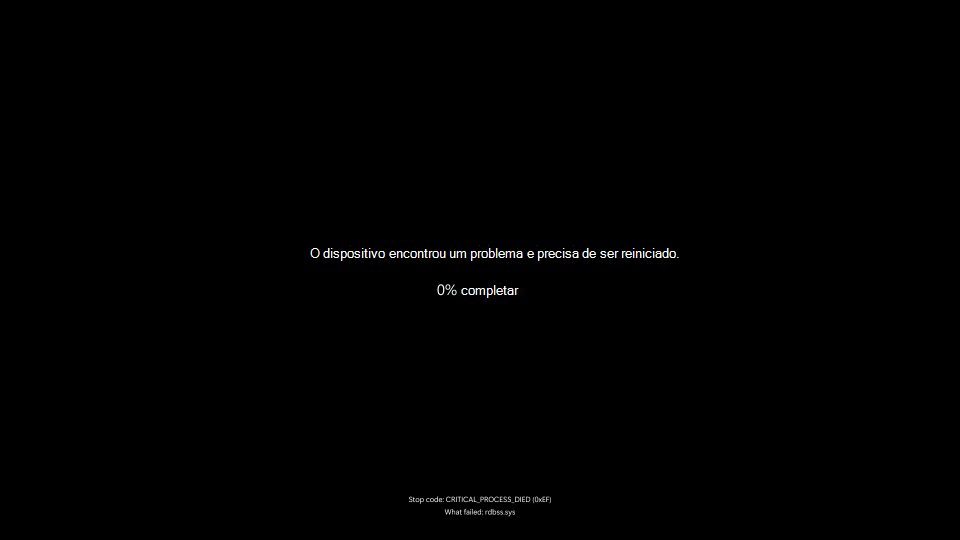 Captura de ecrã de um erro inesperado a mostrar um ecrã preto