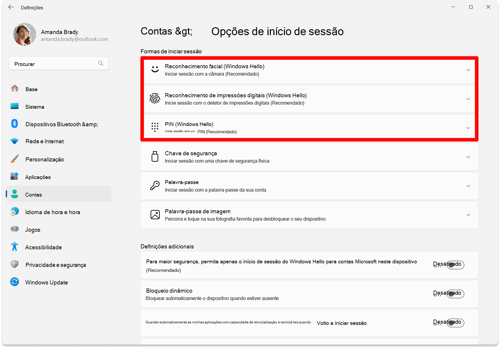 Screenshot of Settings - Options to configure Windows Hello.