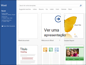 Ecrã inicial do Word