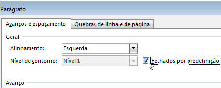 Caixa de diálogo Parágrafo