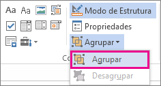 controlos de grupo do modo de programador