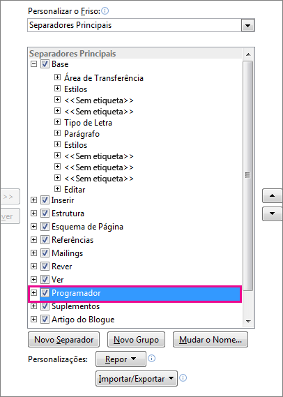 Ativar o separador Programador no friso do Word
