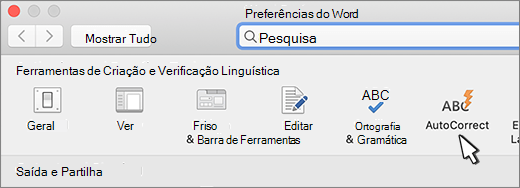 Word para Mac botão de correção automática
