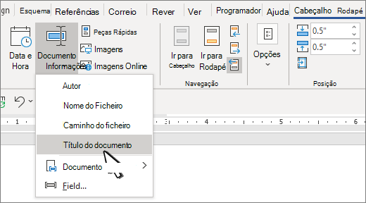 Friso de cabeçalho com informações do documento realçadas