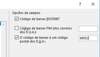 Secção de opções de código de campo