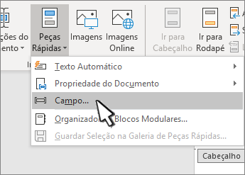 Menu Peças Rápidas com Campos realçados