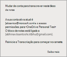 Mudar de conta para transcrever neste bloco de notas