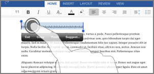 Toque duas vezes numa palavra para a selecionar e iniciar o menu Editar