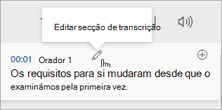 Selecione Editar secção de transcrição