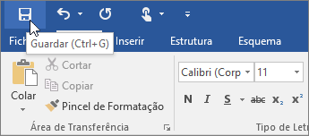 O ícone Guardar é apresentado na Barra de Ferramentas de Acesso Rápido