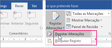 Quando clica no botão Registar Alterações, as opções disponíveis são realçadas