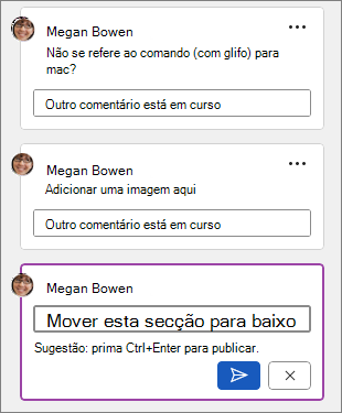 Outra mensagem de comentário em curso