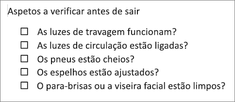 Exemplo de uma lista com marcas com caixas.
