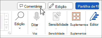 Botão Comentários sobre o friso
