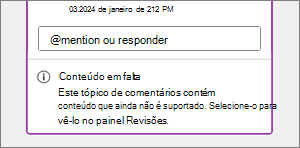 Mensagem de conteúdo em falta no comentário