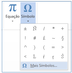 No menu Símbolos, clique em Mais Símbolos.