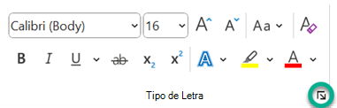 O iniciador da caixa de diálogo Tipo de Letra.