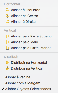 Para alinhar objetos em relação uns aos outros, selecione Alinhar Objetos Selecionados.