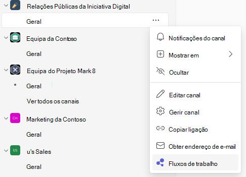 Fluxos de trabalho no menu de capacidade excedida do canal
