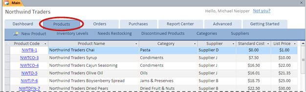 Goods Template Products Tab