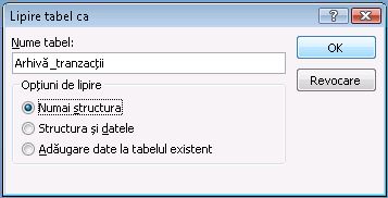 Lipire tabel ca