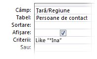 Query designer image showing criteria using folloeing operators, like wildcard in a