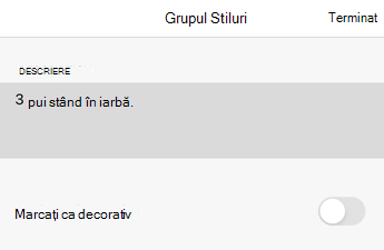 Caseta de dialog Text alternativ din Excel pentru iOS.