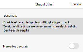 Caseta de dialog Text alternativ din Word pentru iOS.