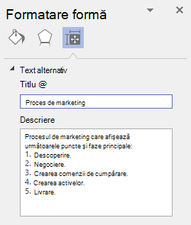 Caseta de dialog Text alternativ pentru elemente vizuale în Visio pentru Windows.