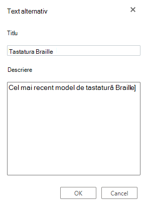 Caseta de dialog Text alternativ în Visio pentru web
