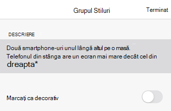 Caseta de dialog Text alternativ din PowerPoint pentru iOS.