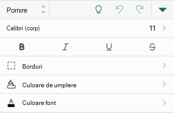 Opțiuni de formatare a fontului în Excel pentru iOS