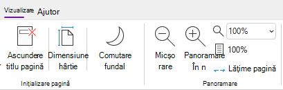 Grupul Opțiuni zoom din OneNote pentru Windows.