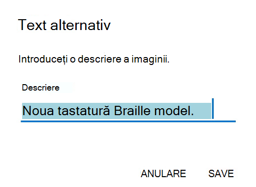 Caseta de dialog Text alternativ din Outlook pentru Android.