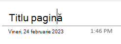 Câmpurile text ale titlului de pagină de pe o pagină din OneNote pentru Windows 10.