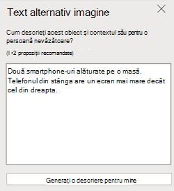Panoul Text alternativ imagine în PowerPoint pentru web.
