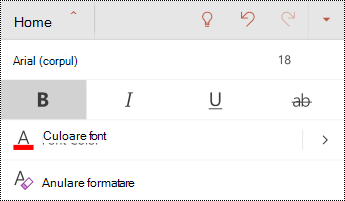Meniul Font în PowerPoint pentru Android.