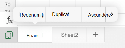 Opțiunea Redenumire foaie din Excel pentru iOS