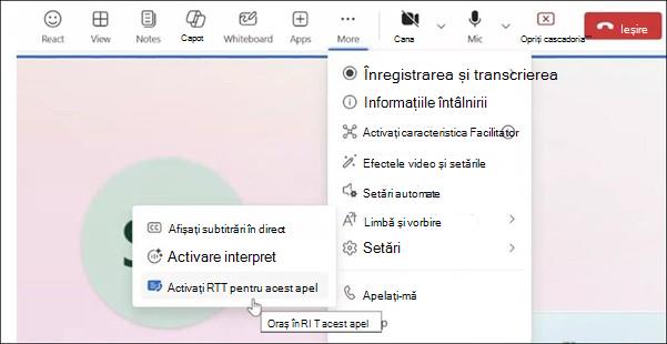 Mai multe acțiuni pentru întâlnirea Teams pe web.