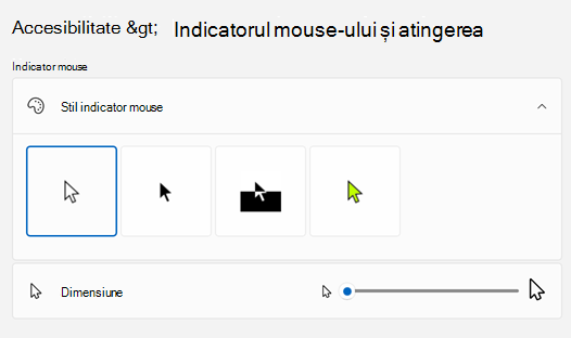 Indicatorul mouse-ului & atingere în Setări