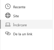 Captură de ecran a selectării Locație fișier în Sharepoint.