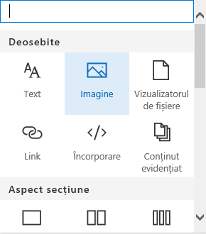 Captură de ecran a selectării părții web Imagine în SharePoint.