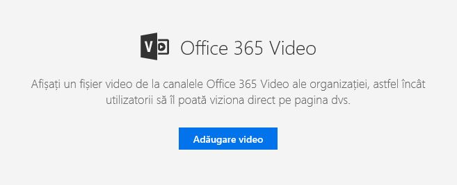 Captură de ecran a casetei de dialog Adăugare video Office 365 în SharePoint.