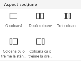 Captură de ecran cu meniul Aspect secțiune din SharePoint.