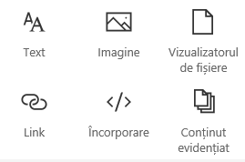 Captură de ecran cu meniul Parte web în Sharepoint.