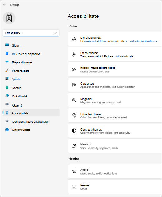 Setări de accesibilitate pentru Windows 11